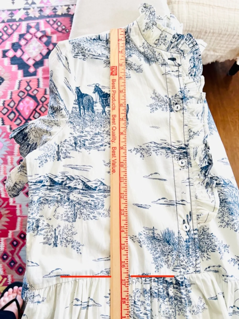 MILLE Victoria Ruffle Front Dress in Cream/Blue  Western Landscape Print - S - Picture 13 of 14